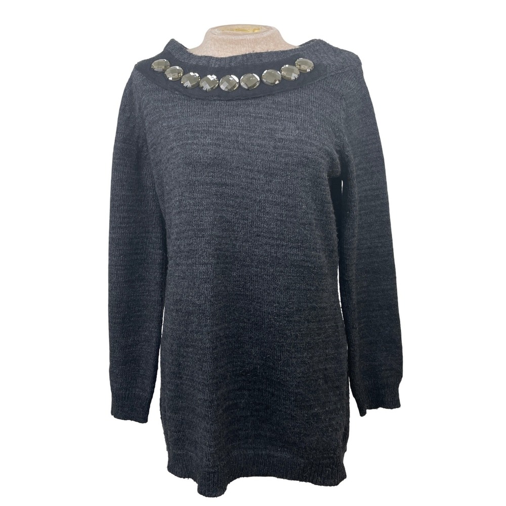 Simply Vera Vera Wang Womens Sweater Size M Dark Gray Embellished Long Sleeve